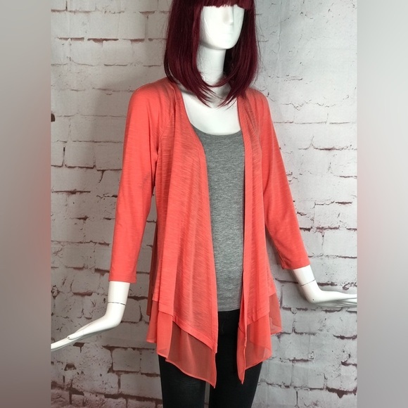 ADRIENNE VITTADINI M Lightweight Orange Sheer Hem  Waterfall Drape Top Medium - Picture 1 of 12